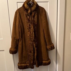 Dressbarn Women's Vintage Brown Teddy Jacket with Faux Fur Accents Size XL